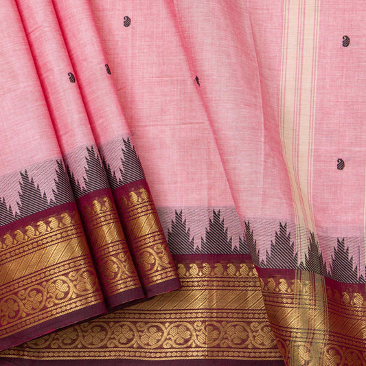 Pink And Maroon Kanchi Cotton Saree For Festive Wear PV MM KC 511 - Cotton Saree - Panjavarnam .PV MM KC 511