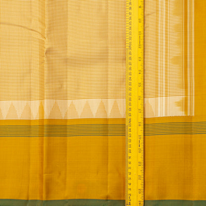 Beige And Yellow Checked Kanchipuram Silk Saree No Zari For Office Wear PV KNN 341
