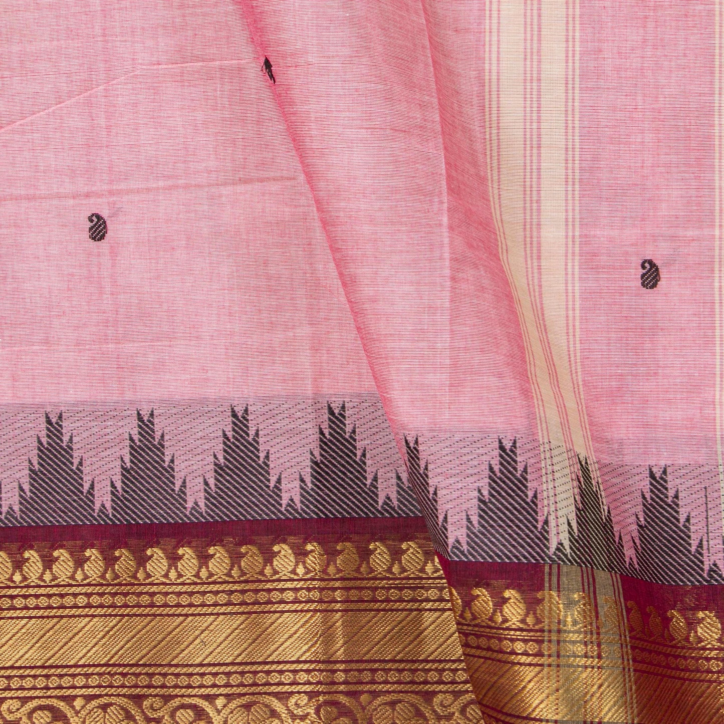 Pink And Maroon Kanchi Cotton Saree For Festive Wear PV MM KC 511 - Cotton Saree - Panjavarnam .PV MM KC 511
