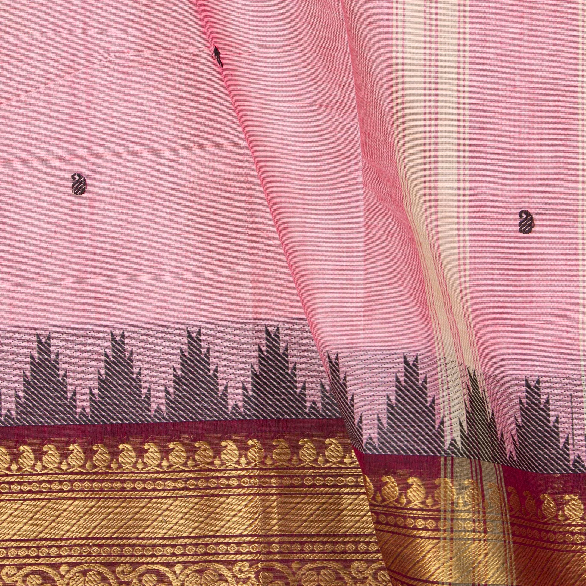 Pink And Maroon Kanchi Cotton Saree For Festive Wear PV MM KC 511 - Cotton Saree - Panjavarnam .PV MM KC 511