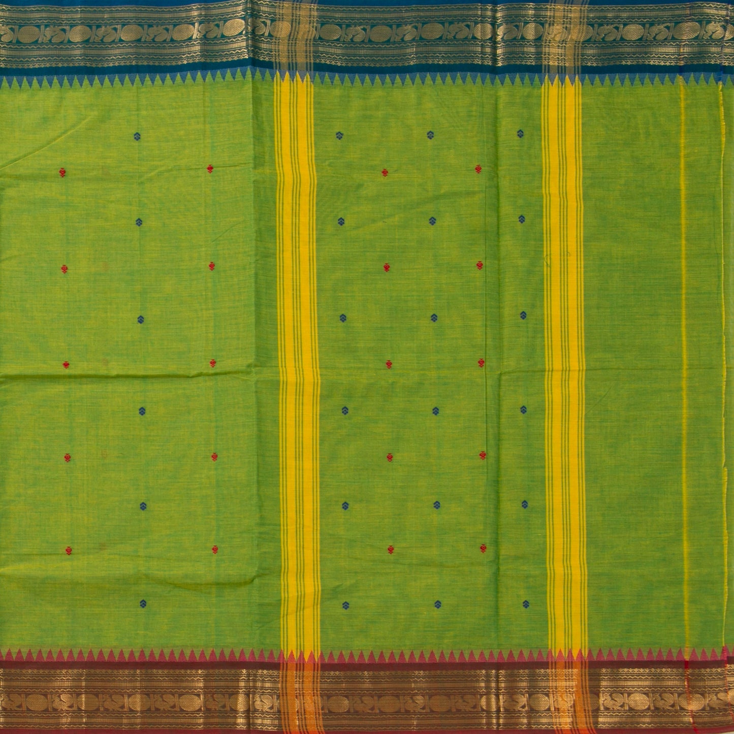 Green Kanchi Cotton Saree Ganga Jamuna Border PV MM KC 170