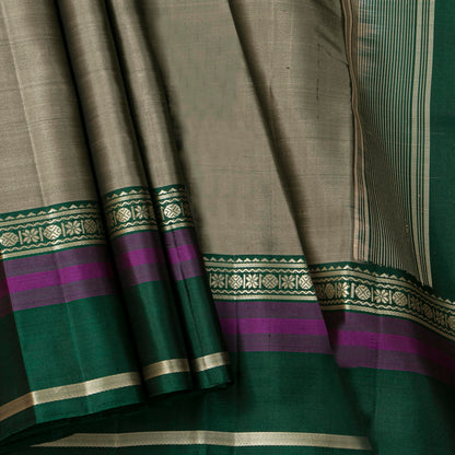 Beige And Green Kanchipuram Silk Saree For Office Wear PV KNN 329
