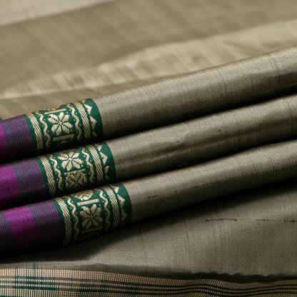 Beige And Green Kanchipuram Silk Saree For Office Wear PV KNN 329