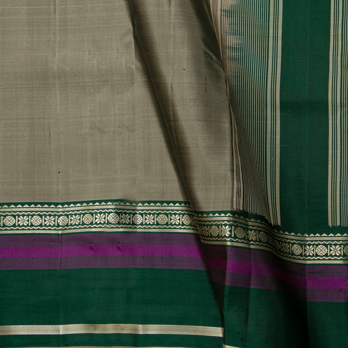 Beige And Green Kanchipuram Silk Saree For Office Wear PV KNN 329