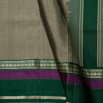 Beige And Green Kanchipuram Silk Saree For Office Wear PV KNN 329