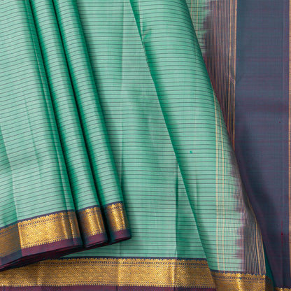 Mint Green And Purple Kanchipuram Silk Saree For Office Wear PV KNN 323