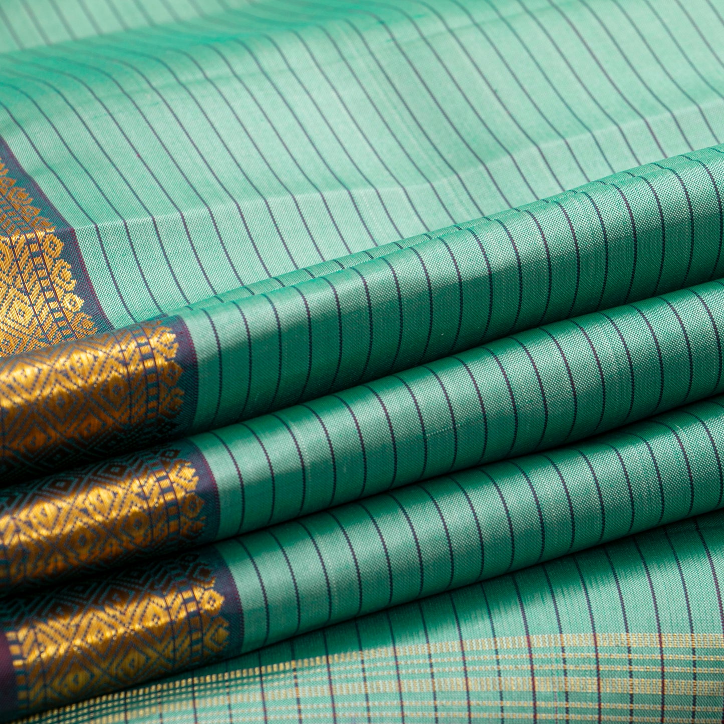 Mint Green And Purple Kanchipuram Silk Saree For Office Wear PV KNN 323