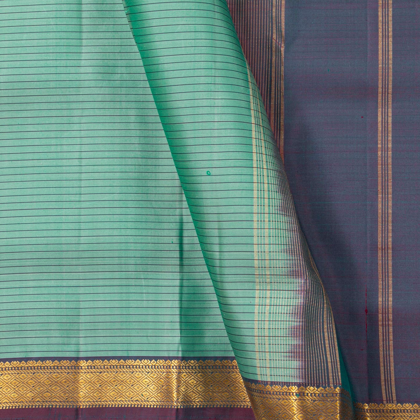 Mint Green And Purple Kanchipuram Silk Saree For Office Wear PV KNN 323