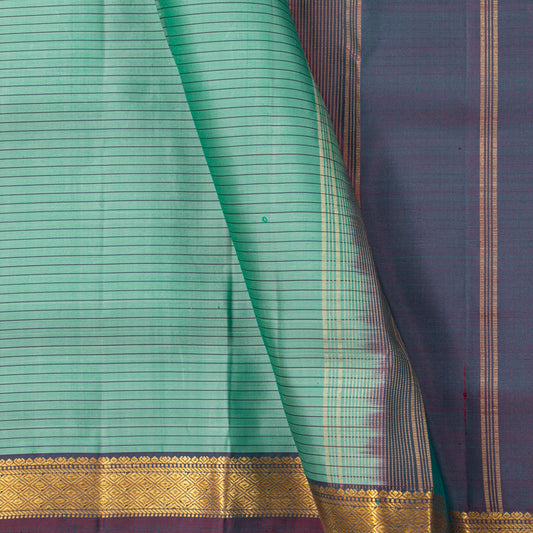 Mint Green And Purple Kanchipuram Silk Saree For Office Wear PV KNN 323
