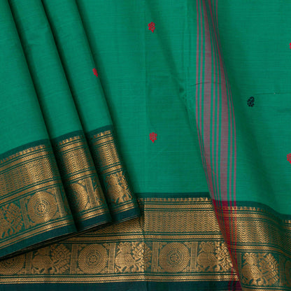 Green Kanchi Cotton Saree Ganga Jamuna Border For Festive Wear PV MM KC 498 - Cotton Saree - Panjavarnam PV MM KC 498