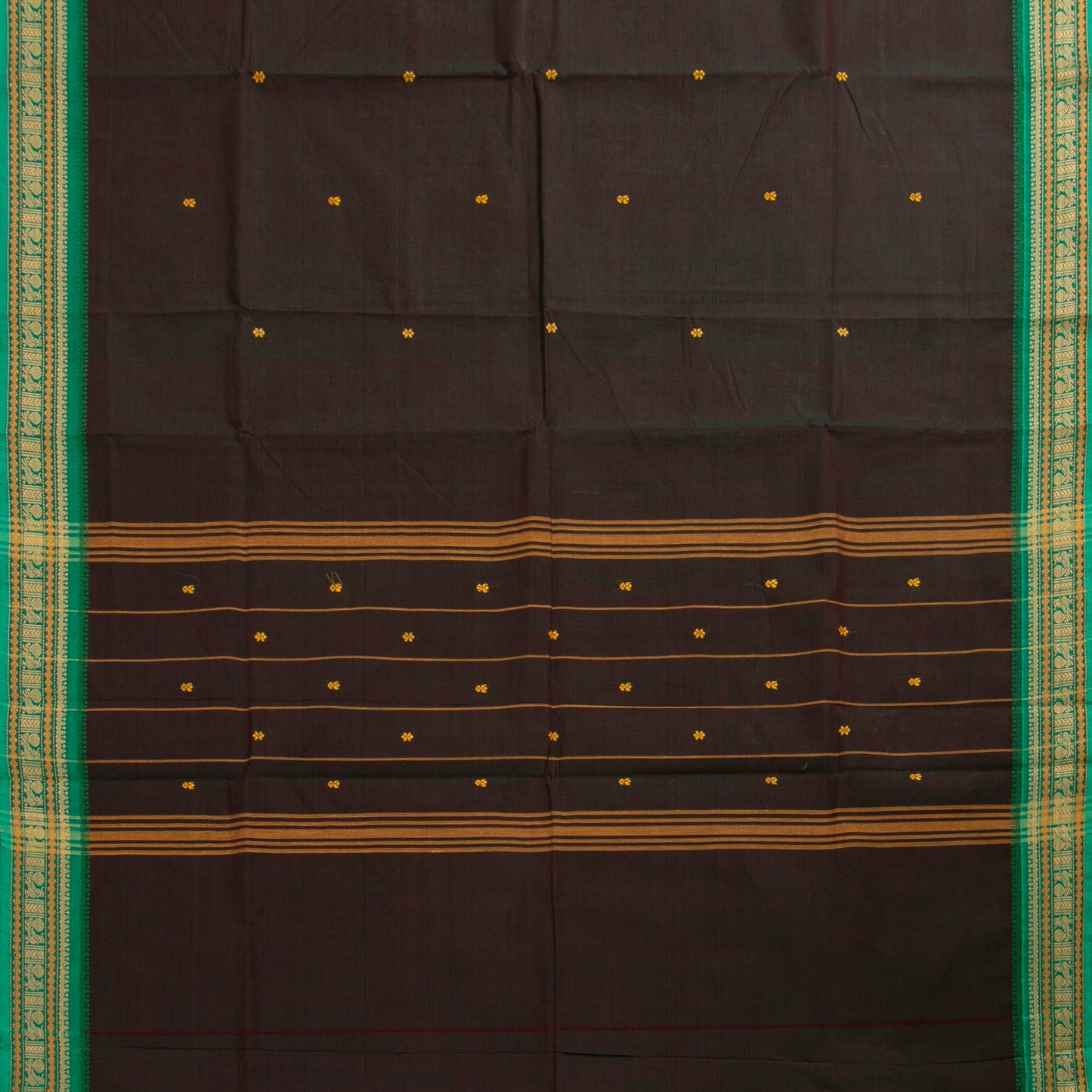 Brown And Green Kanchi Cotton Saree PV MM KC 181