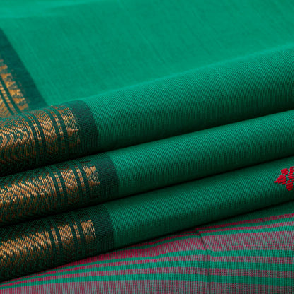 Green Kanchi Cotton Saree Ganga Jamuna Border For Festive Wear PV MM KC 498 - Cotton Saree - Panjavarnam PV MM KC 498