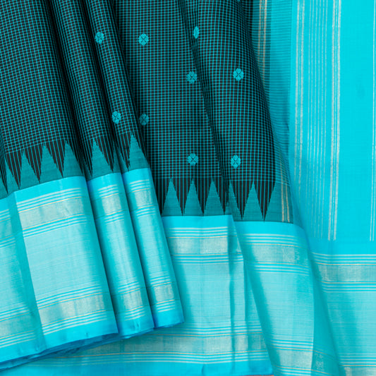 Black And Turquoise Kanchipuram Silk Saree For Office Wear PV KNN 343