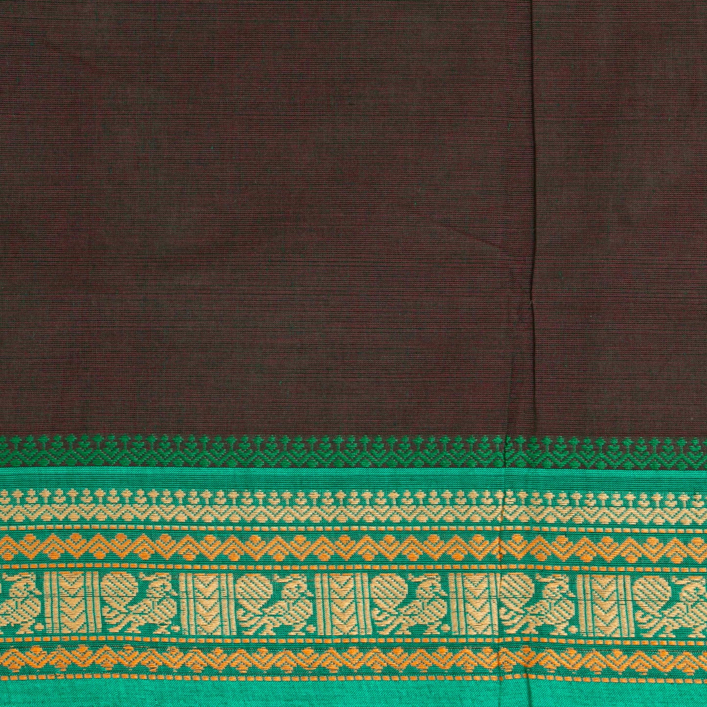 Brown And Green Kanchi Cotton Saree PV MM KC 181