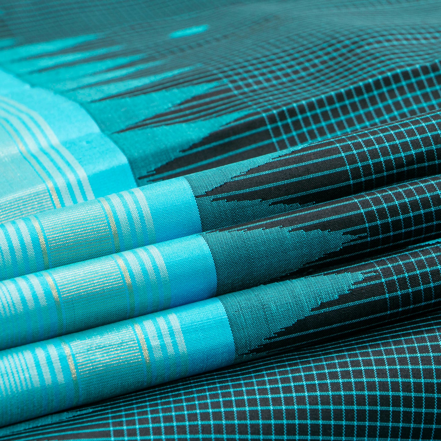 Black And Turquoise Kanchipuram Silk Saree For Office Wear PV KNN 343