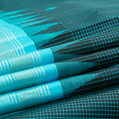 Black And Turquoise Kanchipuram Silk Saree For Office Wear PV KNN 343