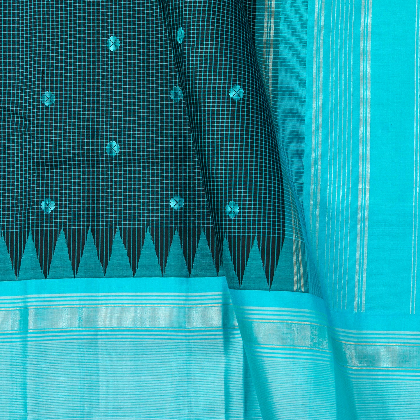 Black And Turquoise Kanchipuram Silk Saree For Office Wear PV KNN 343