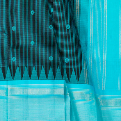 Black And Turquoise Kanchipuram Silk Saree For Office Wear PV KNN 343