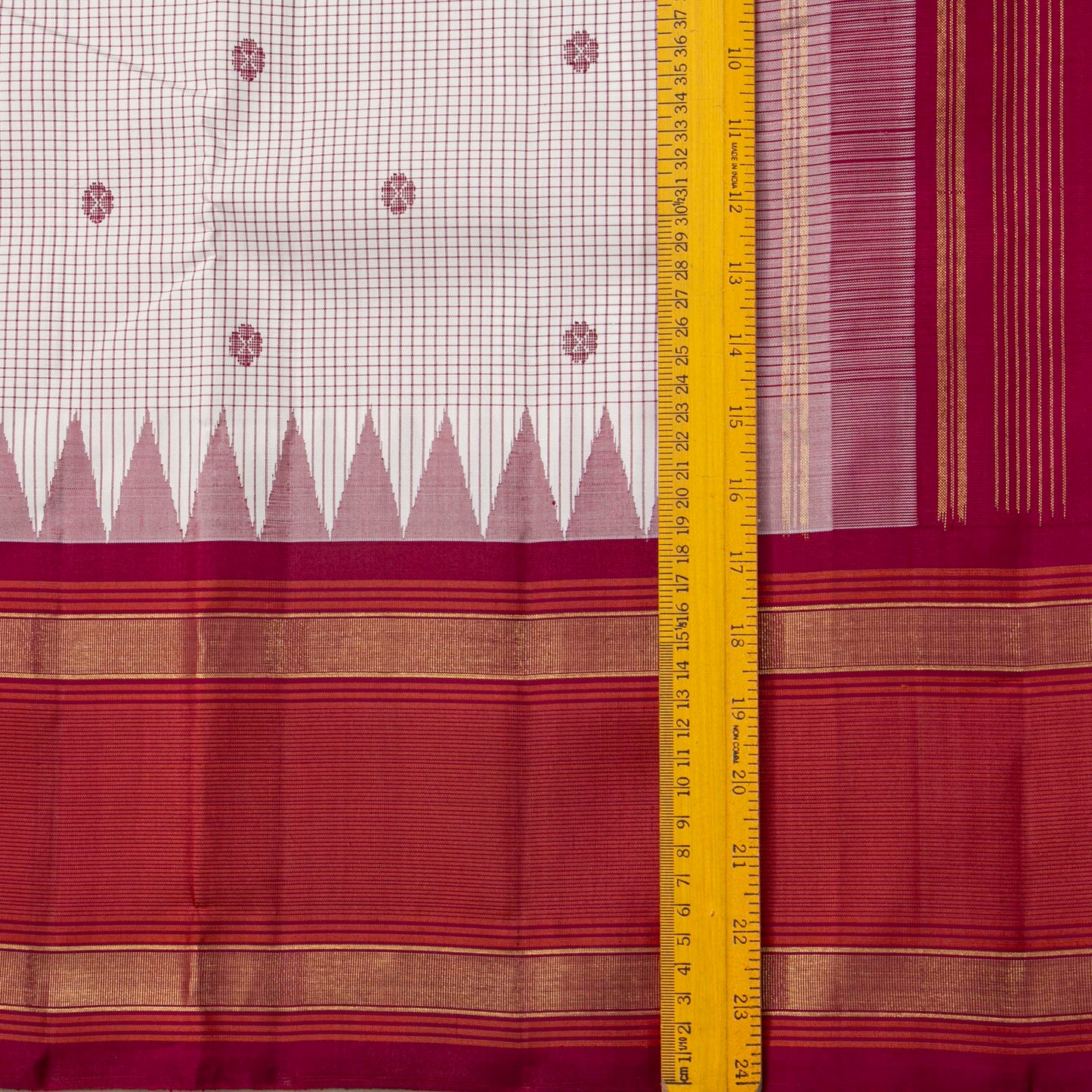 Off White And Red Kanchipuram Silk Saree For Festive Wear PV KNN 342