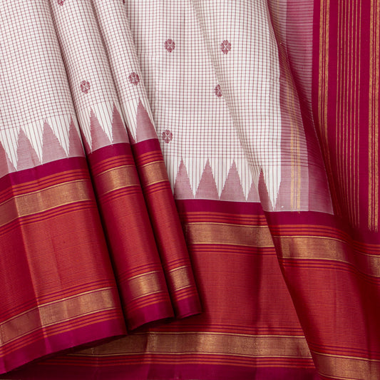 Off White And Red Kanchipuram Silk Saree For Festive Wear PV KNN 342