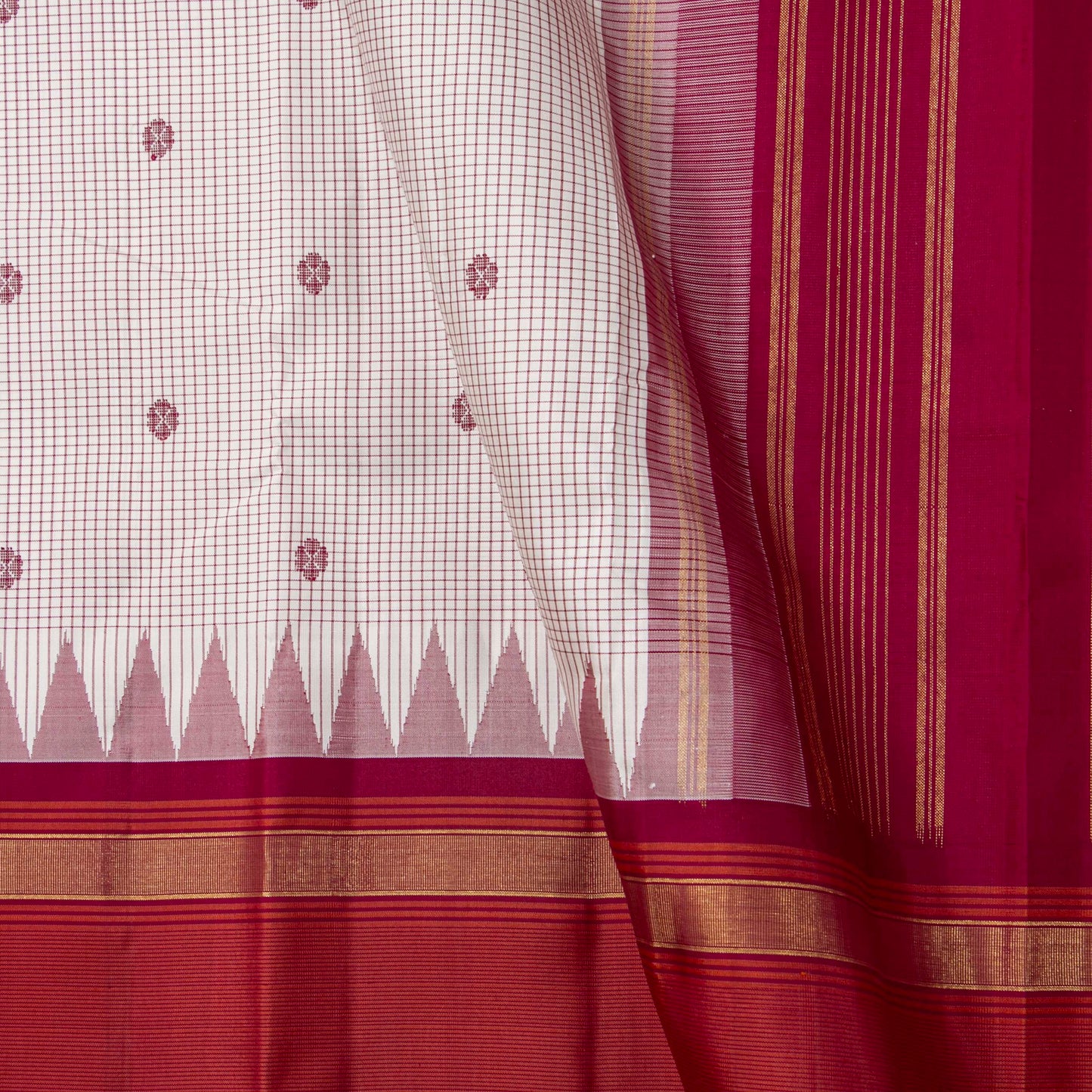 Off White And Red Kanchipuram Silk Saree For Festive Wear PV KNN 342