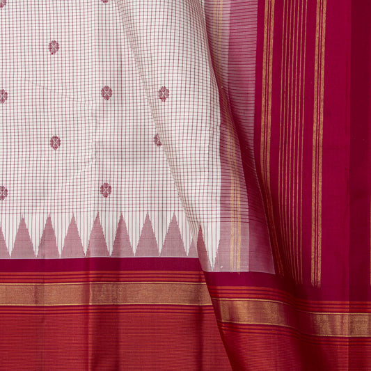 Off White And Red Kanchipuram Silk Saree For Festive Wear PV KNN 342