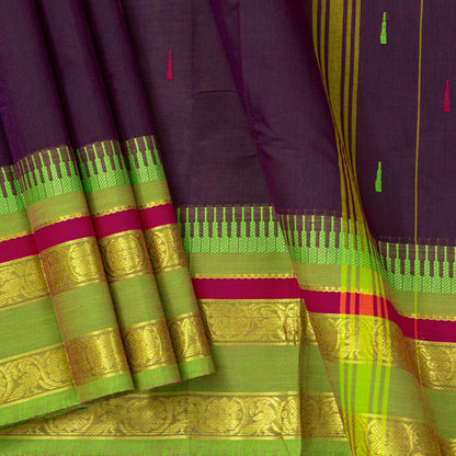 Purple And Green Kanchi Cotton Saree For Festive Wear PV MM KC 517 - Cotton Saree - Panjavarnam PV MM KC 517