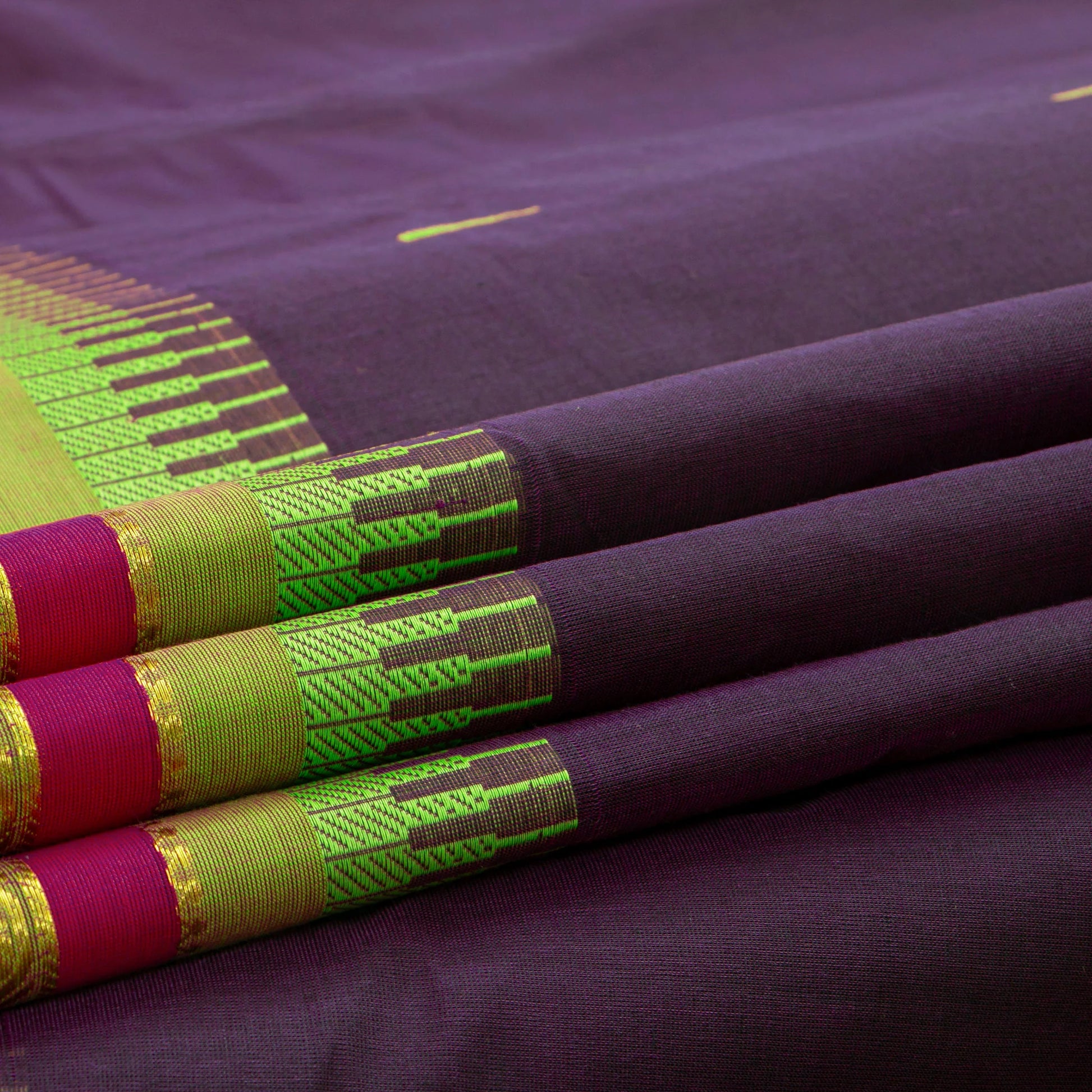 Purple And Green Kanchi Cotton Saree For Festive Wear PV MM KC 517 - Cotton Saree - Panjavarnam PV MM KC 517