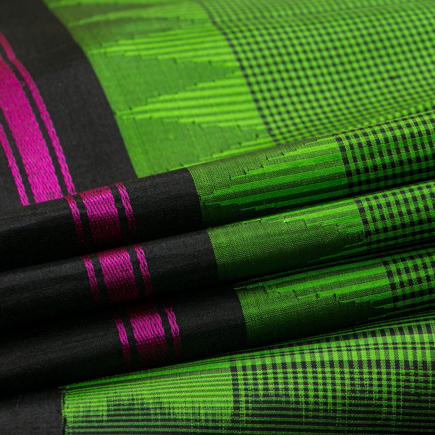 Emerald Green And Black Kanchipuram Silk Saree With Temple Korvai Border For Office Wear PV KNN 347
