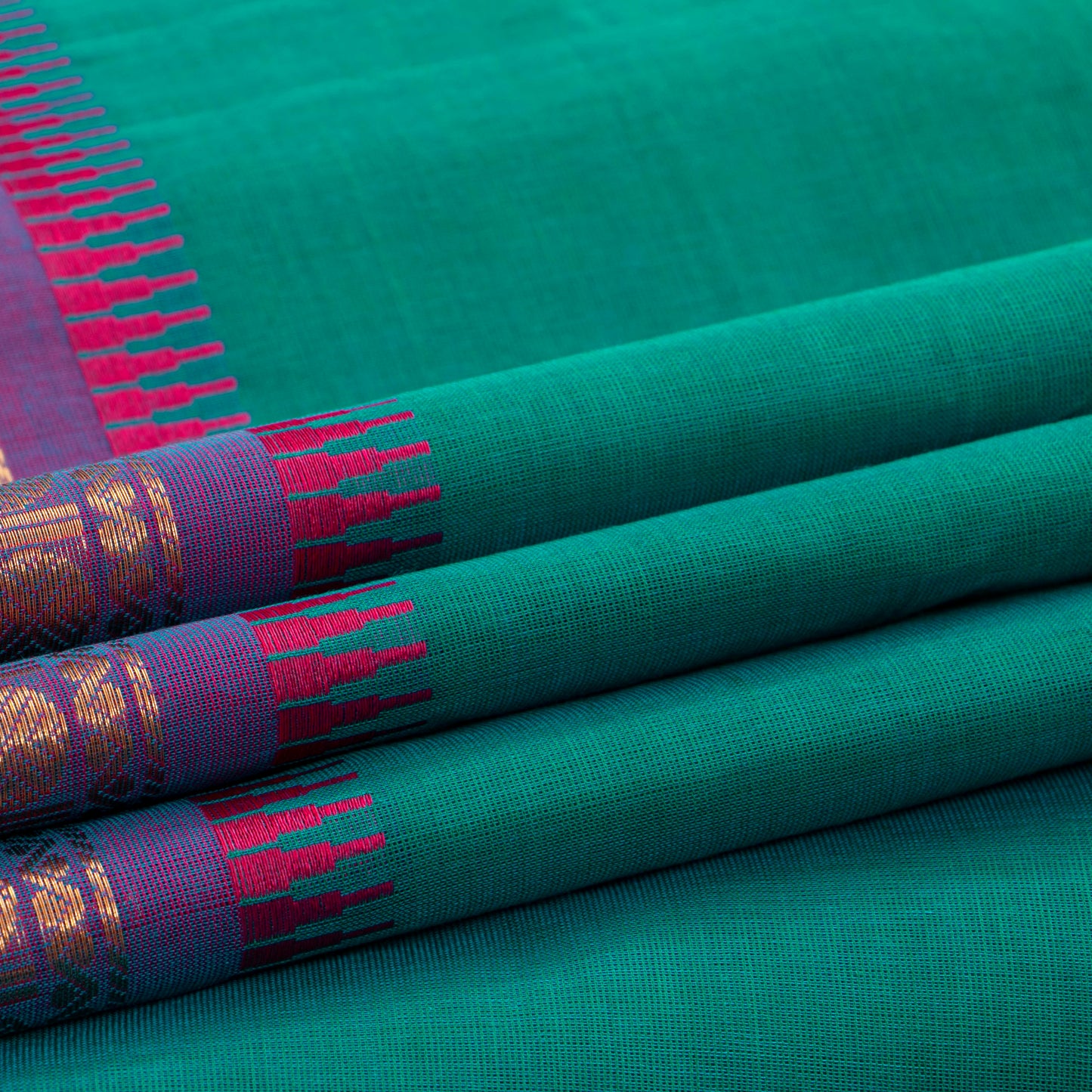 Teal And Magenta Kanchi Cotton Saree For Festive Wear PV MM KC 537