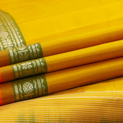 Yellow Ochre And Green Kanchipuram Silk Saree For Festive Wear PV KNN 331