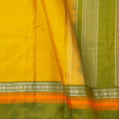 Yellow Ochre And Green Kanchipuram Silk Saree For Festive Wear PV KNN 331