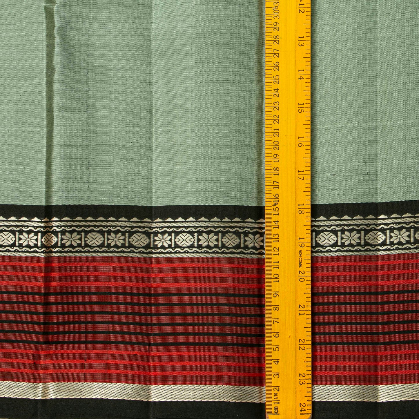 The Enigmatic Leader: Handwoven Sage Green and Black Kanchipuram Pure Silk Saree No Zari For Office Wear PV.KNN 330