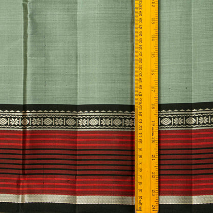 The Enigmatic Leader: Handwoven Sage Green and Black Kanchipuram Pure Silk Saree No Zari For Office Wear PV.KNN 330