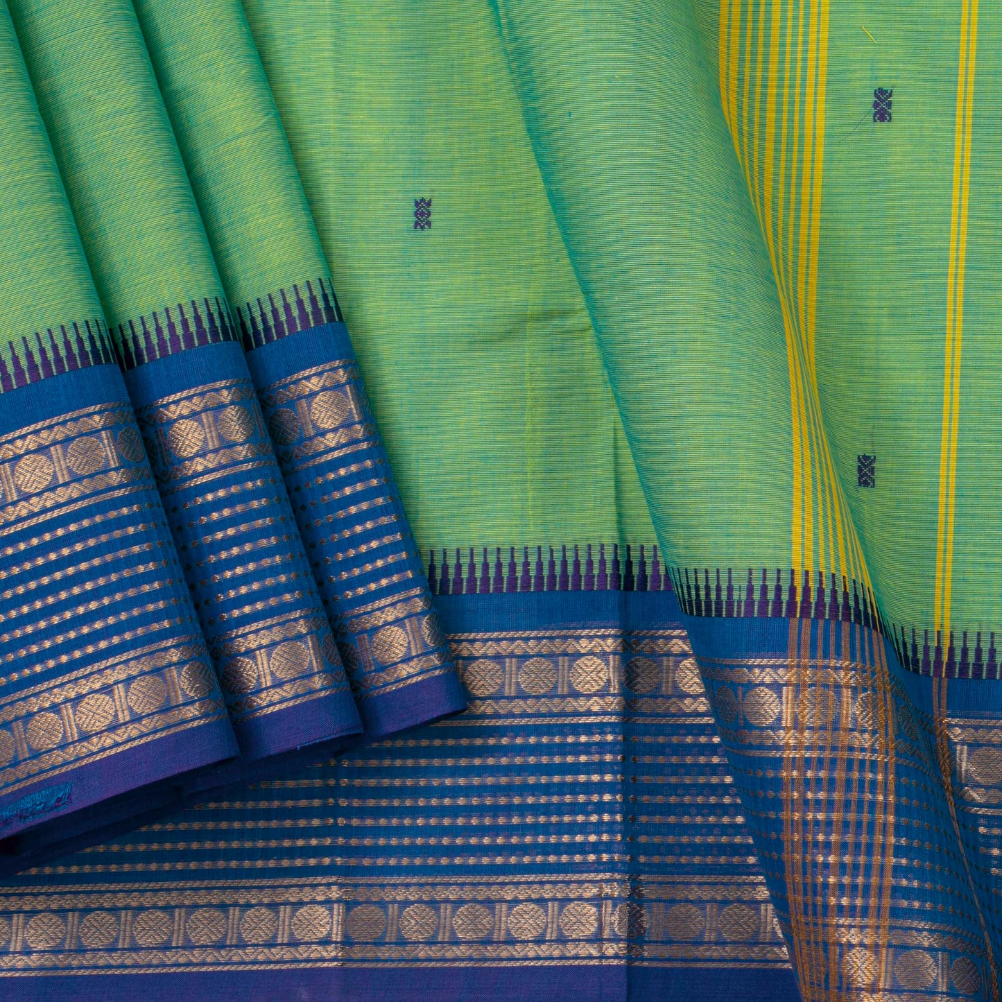 Green And Blue Kanchi Cotton Saree For Festive Wear PV MM KC 529