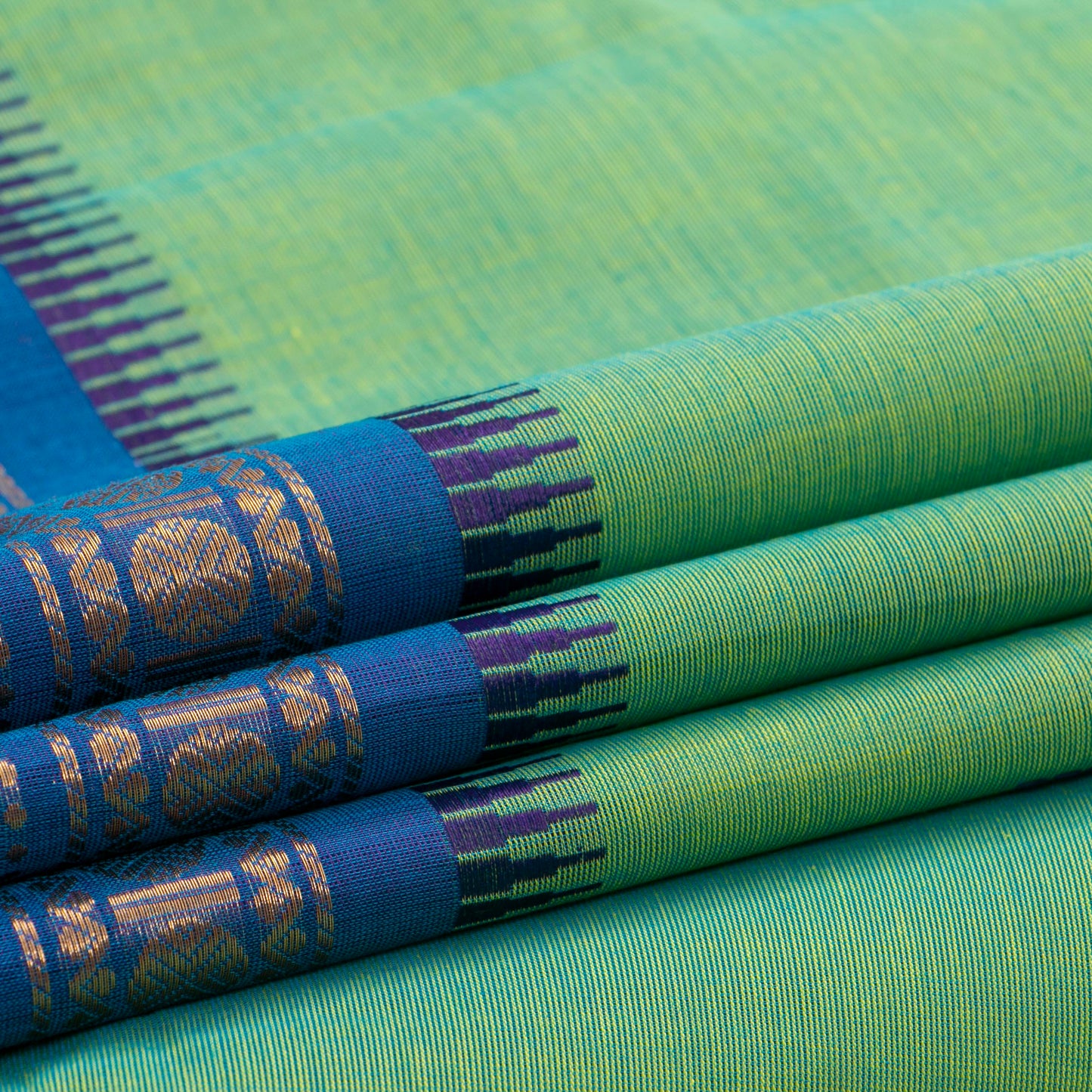 Green And Blue Kanchi Cotton Saree For Festive Wear PV MM KC 529