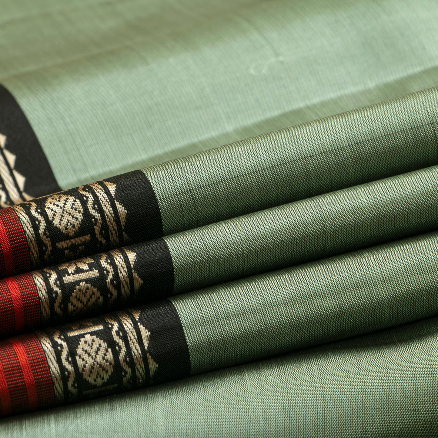 The Enigmatic Leader: Handwoven Sage Green and Black Kanchipuram Pure Silk Saree No Zari For Office Wear PV.KNN 330