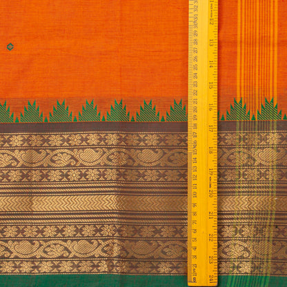 Orange And Green Kanchi Cotton Saree For Festive Wear PV MM KC 522