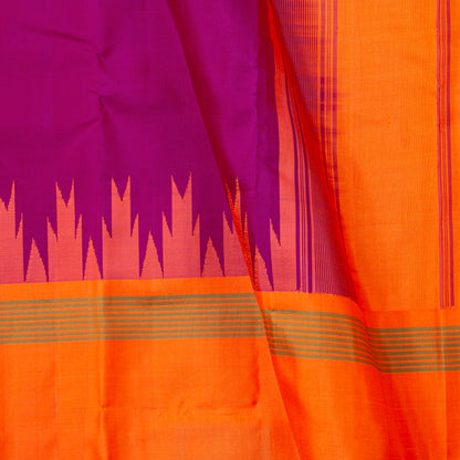 Purple And Orange Kanchipuram Silk Saree Without Zari For Office Wear PV KNN 340