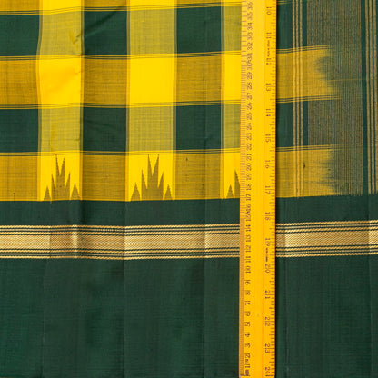 Yellow And Green Kanchipuram Silk Saree With Temple Korvai Border For Festive Wear PV KNN 348