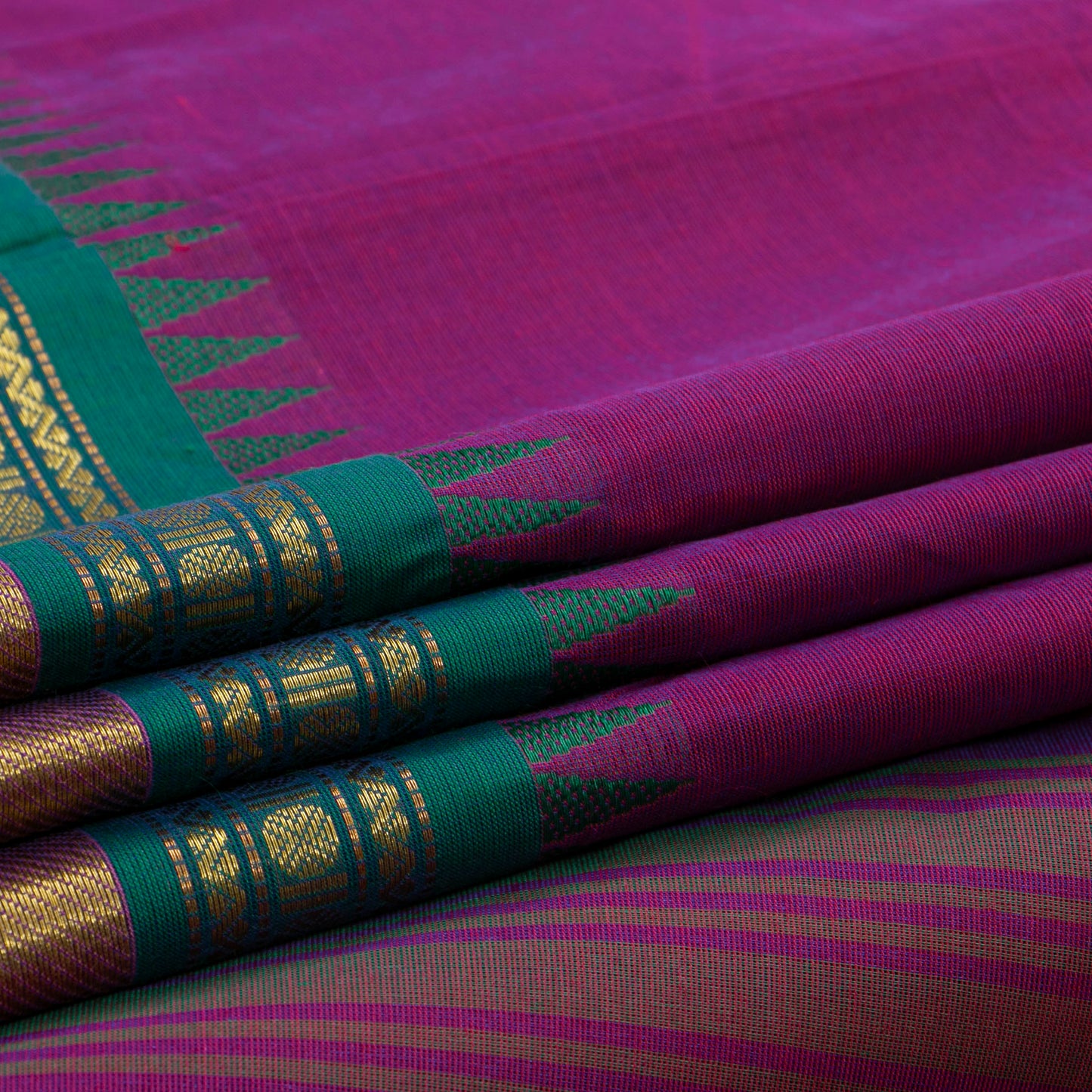 Magenta And Teal Kanchi Cotton Saree For Festive Wear PV MM KC 549