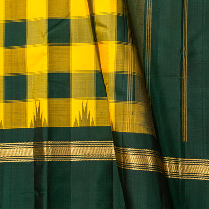 Yellow And Green Kanchipuram Silk Saree With Temple Korvai Border For Festive Wear PV KNN 348