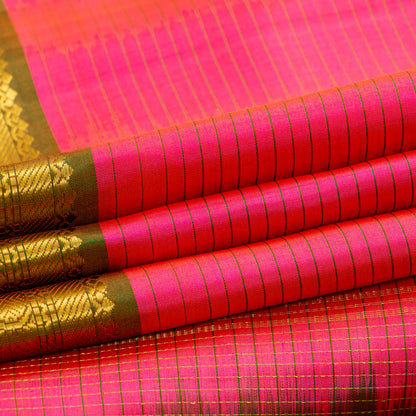 Pink And Mehandi Green Kanchipuram Silk Saree For Festive Wear PV KNN 322