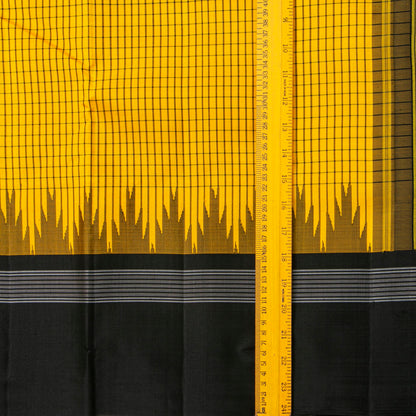 Yellow And Black Kanchipuram Silk Saree No Zari For Office Wear PV KNN 339