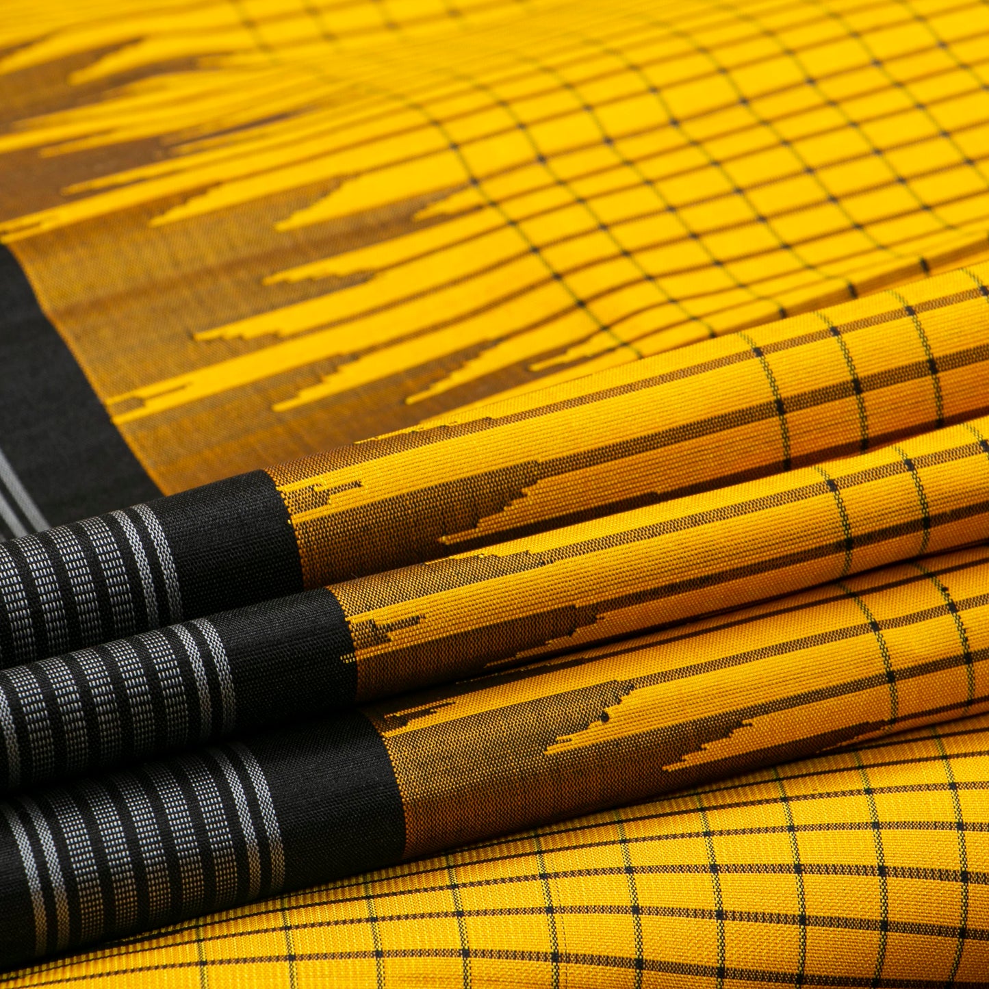Yellow And Black Kanchipuram Silk Saree No Zari For Office Wear PV KNN 339