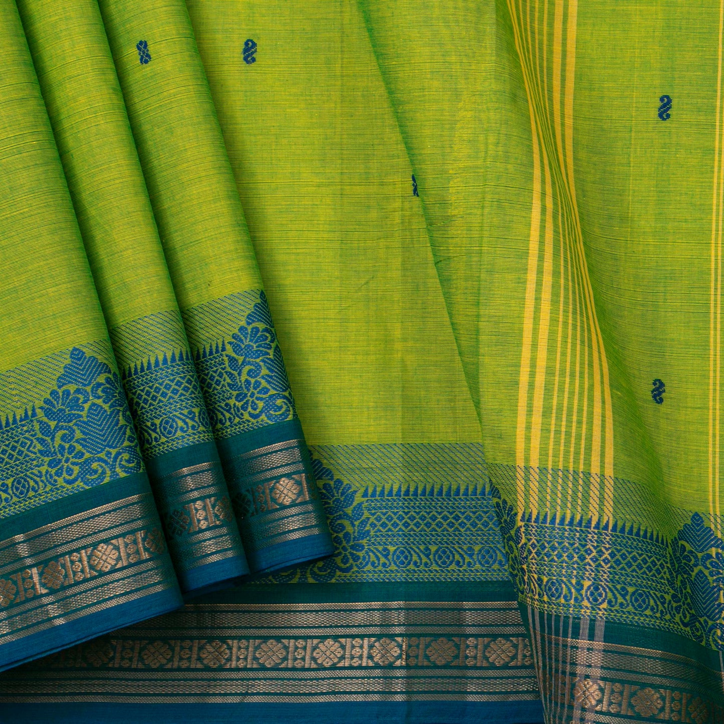 Green And Blue Kanchi Cotton Saree For Festive Wear PV MM KC 593