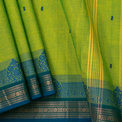 Green And Blue Kanchi Cotton Saree For Festive Wear PV MM KC 593