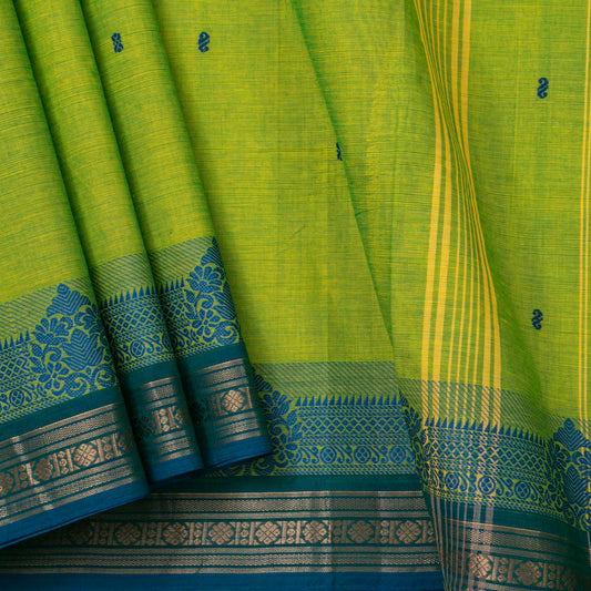 Green And Blue Kanchi Cotton Saree For Festive Wear PV MM KC 593