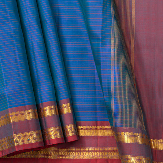Blue And Mauve Kanchipuram Silk Saree For Festive Wear PV KNN 320