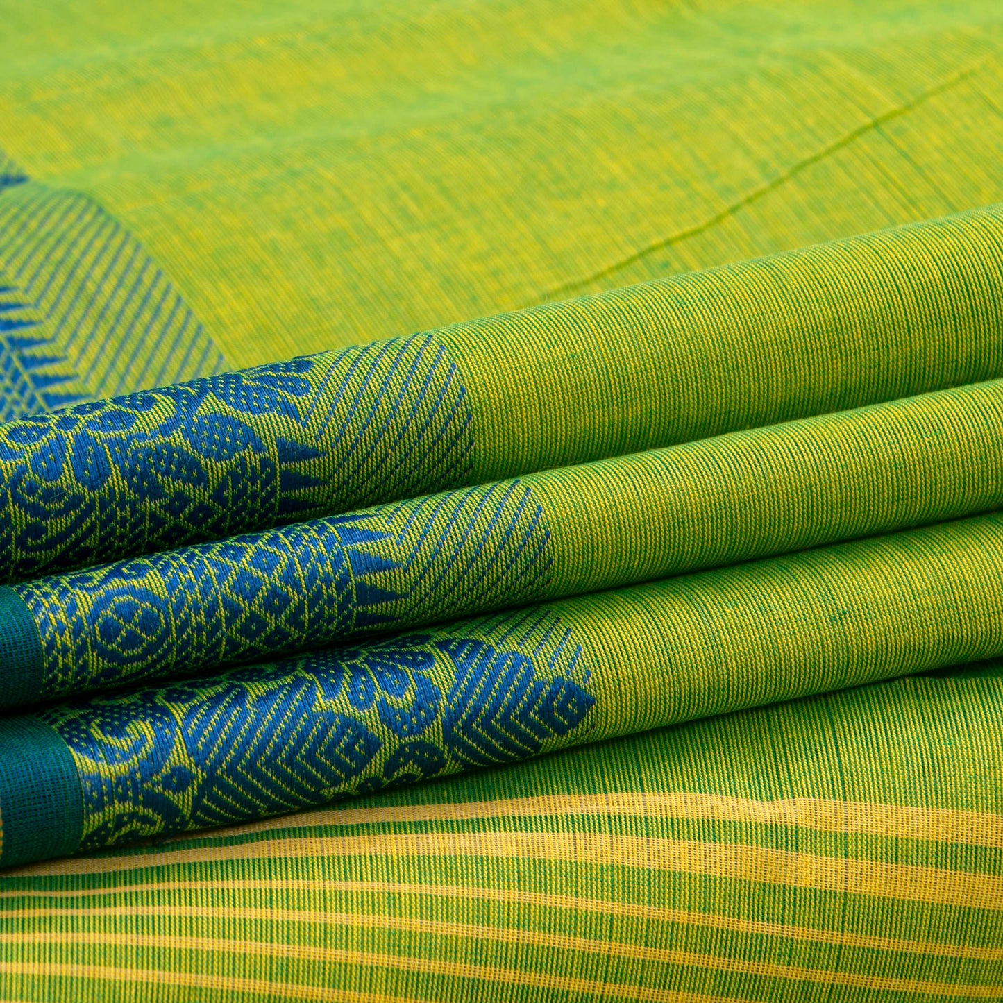 Green And Blue Kanchi Cotton Saree For Festive Wear PV MM KC 593